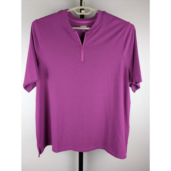 Lands' End Pink Purple Micro Stripe 1/4 Zip Short Sleeve Knit Shirt - Picture 1 of 5